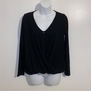 White Willow Women’s Black faux Wrap Top Size Small Black